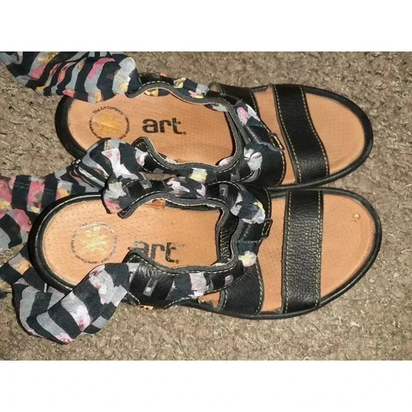 THE ART COMPANY SHOES-Sandals-Black Leather-Ribbon/Scarf Tie-Size 37-Near Mint - Picture 7 of 8
